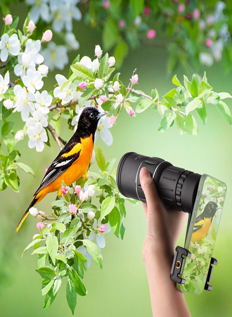 16X52 Portable Mini Monocular Telescope High-Power High-Definition Telescope with 1/4 Inch Screw Hole Tripod Phone Clip Lens Cap Cleaning Cloth for Travel Sightseeing Bird Watching Fishing Hunting - Image 5